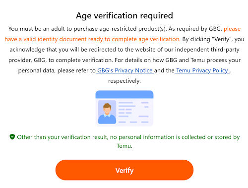 age verification required on temu